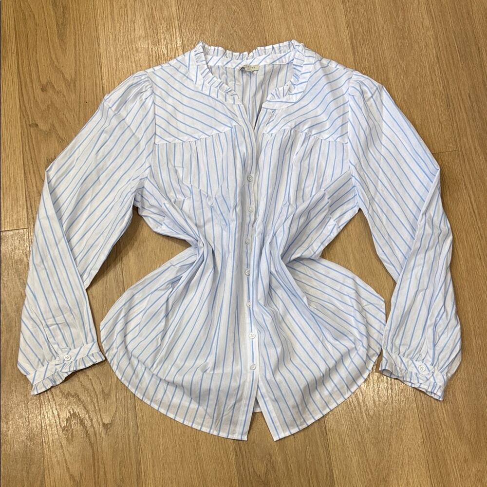 Talbots Blue and White Striped Button-Down Long Sleeve Top Size XL